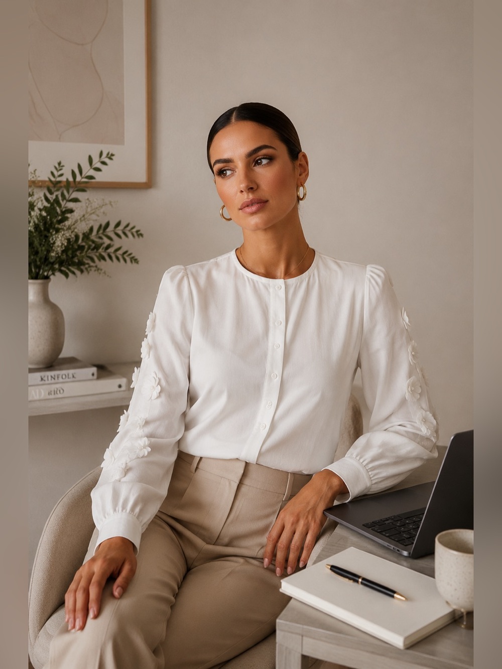 Culture White Puff Sleeve Cotton-Blend Blouse NWT Medium